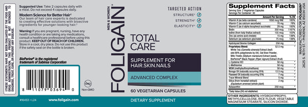 FOLIGAIN TOTAL CARE Supplement for Thinning Hair, Skin & Nails 60 Vegetarian Capsules