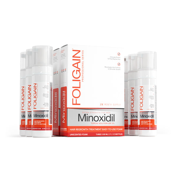 FOLIGAIN® Minoxidil 5% Hair Regrowth Foam For Men 6 Month Supply - FOLIGAIN UNITED KINGDOM